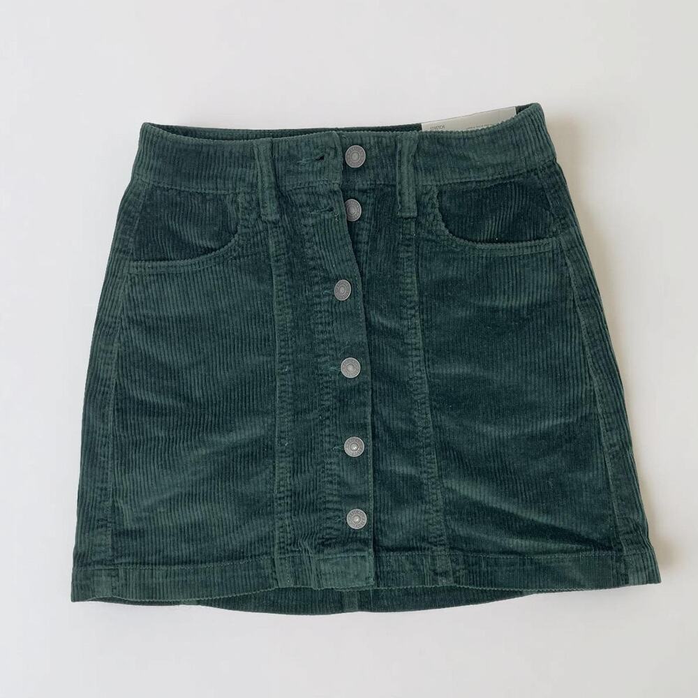 american eagle green corduroy mini skirt a-line womens 00 nwt